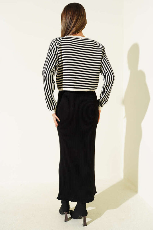 طقم بوليرو مخطط من قطعتين، أسود