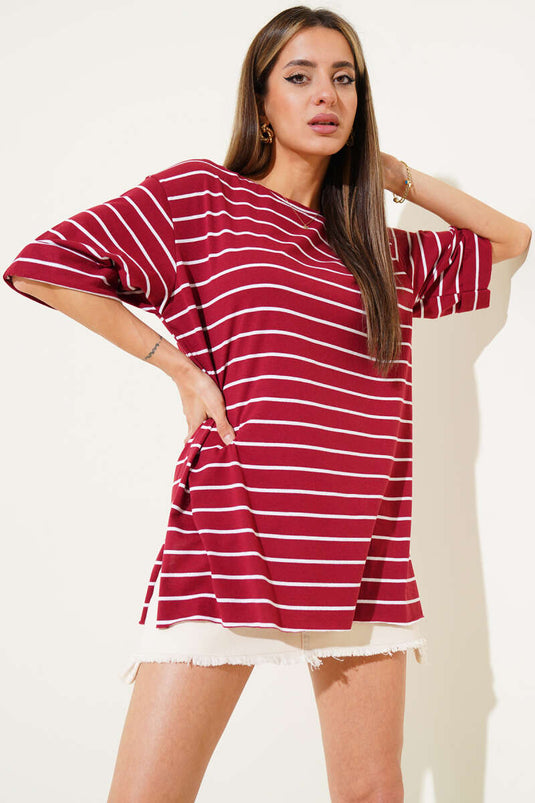 T-shirt rayé bordeaux