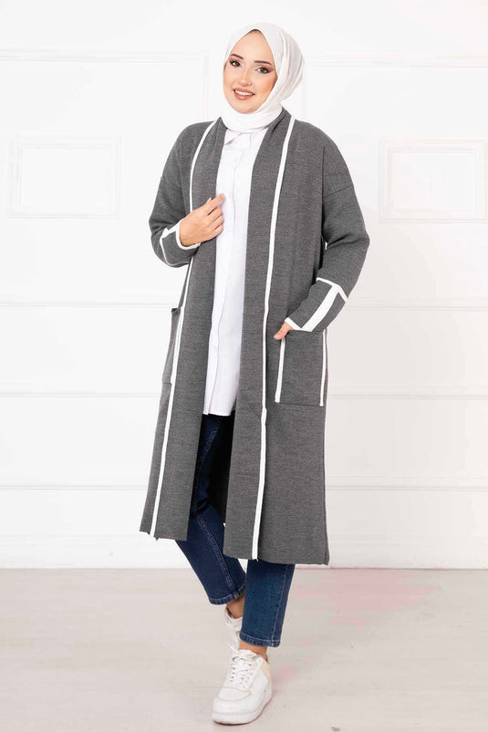 Striped Pocket Cardigan Anthracite