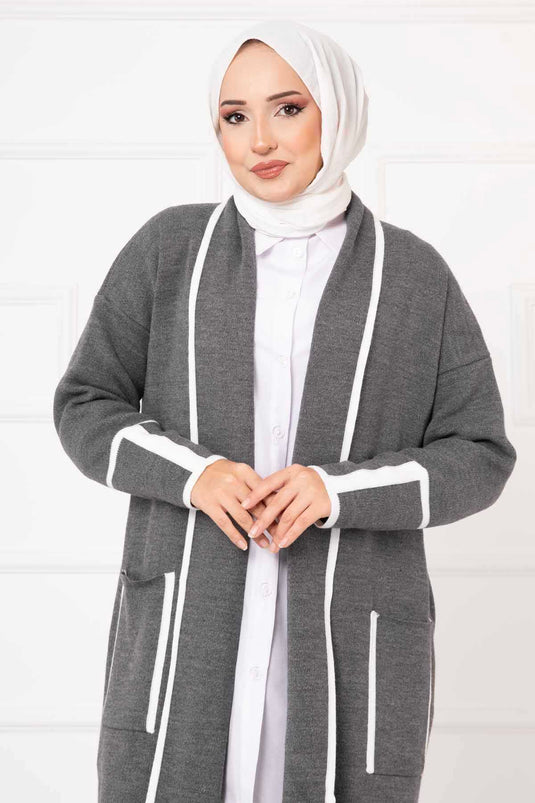 Striped Pocket Cardigan Anthracite