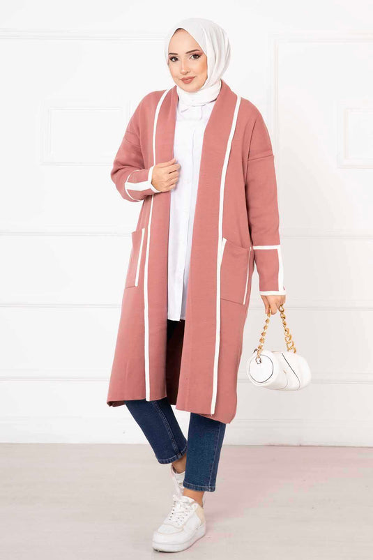 Striped Pocket Cardigan Rose Pink