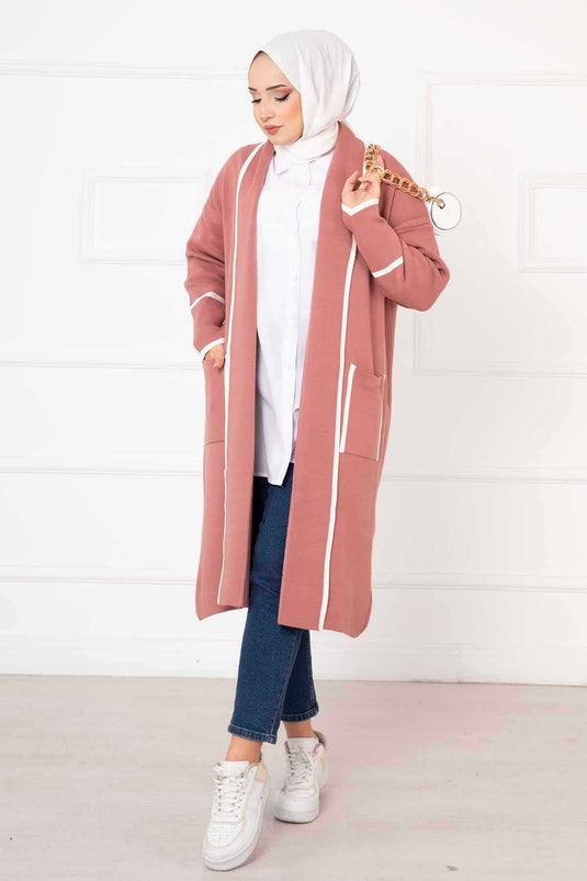 Striped Pocket Cardigan Rose Pink