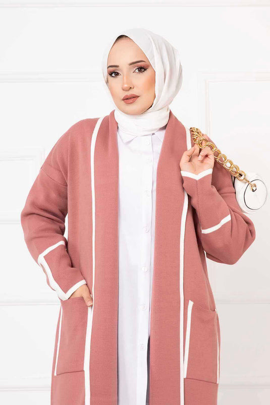 Striped Pocket Cardigan Rose Pink