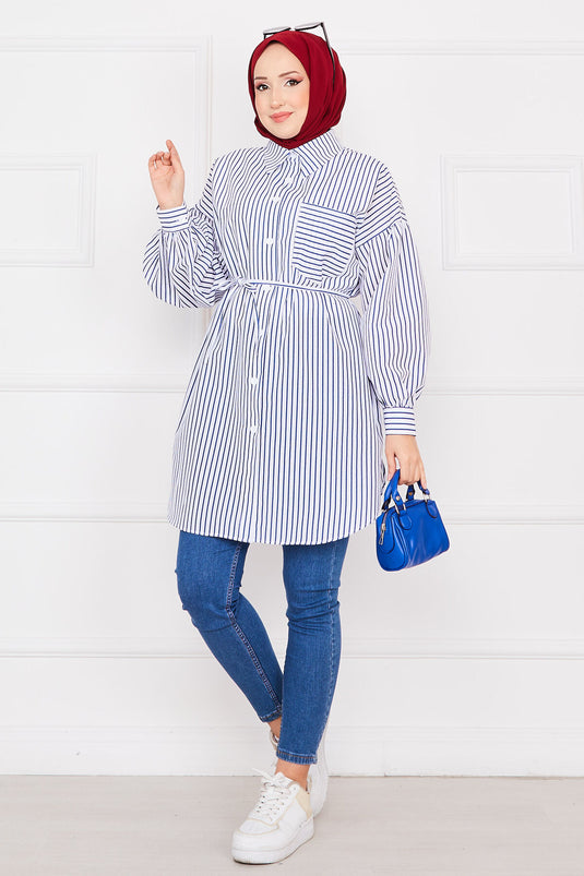 Striped Pocket Modest Tunic Indigo