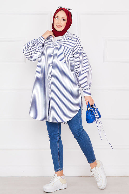 Striped Pocket Modest Tunic Indigo