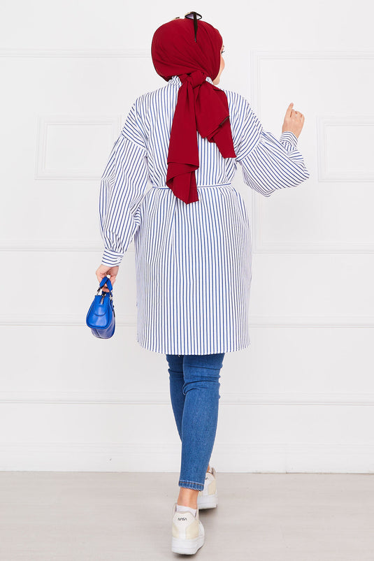 Striped Pocket Modest Tunic Indigo