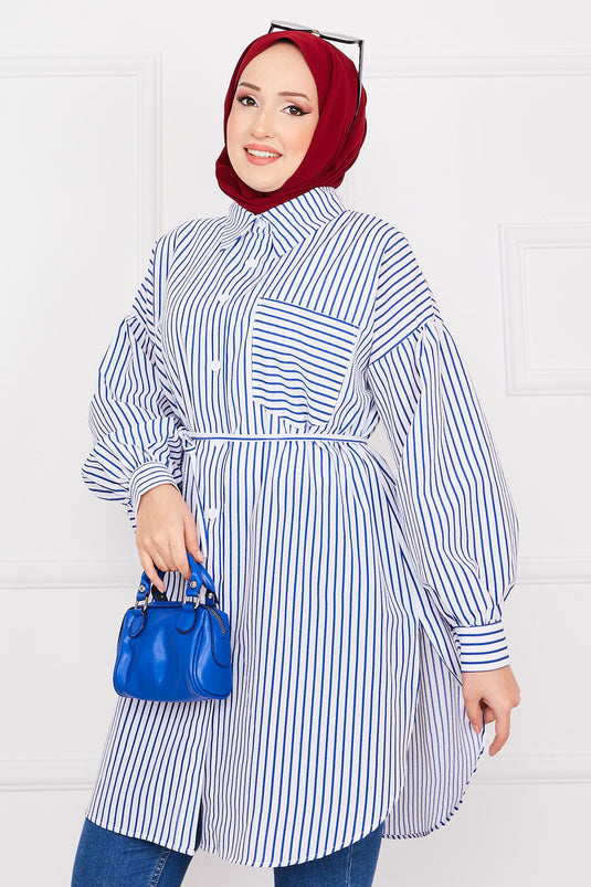 Tunique hijab rayée avec poche indigo