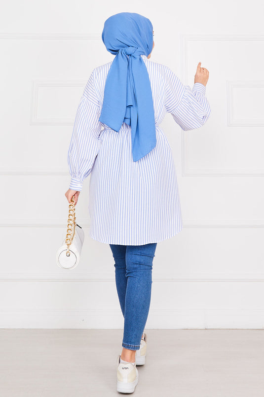 Striped Pocketed Modest Tunic Blue