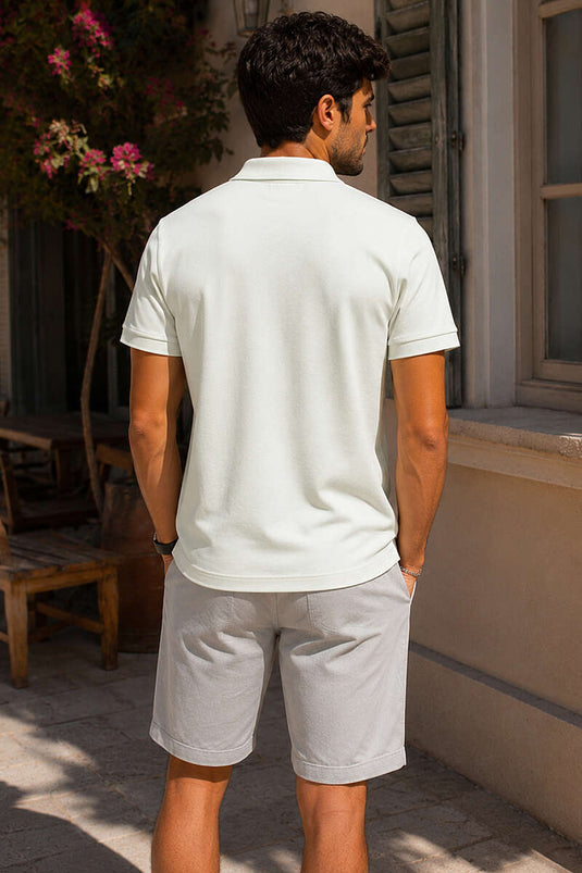 Çizgili Çıtçıtlı Polo Yaka Erkek T-shirt Su Yeşili