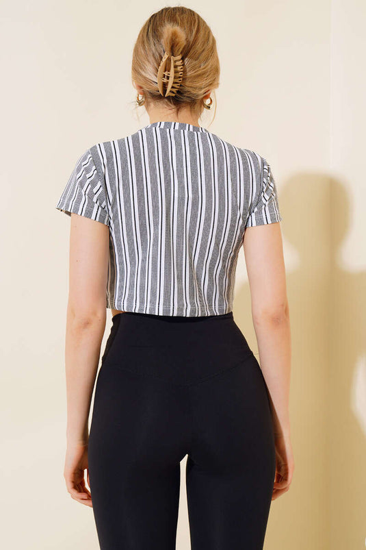 Striped Crop Black and White