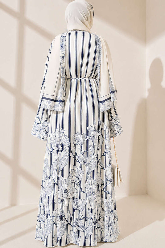 Çizgili Desenli Şal Detaylı Kimono Siyah