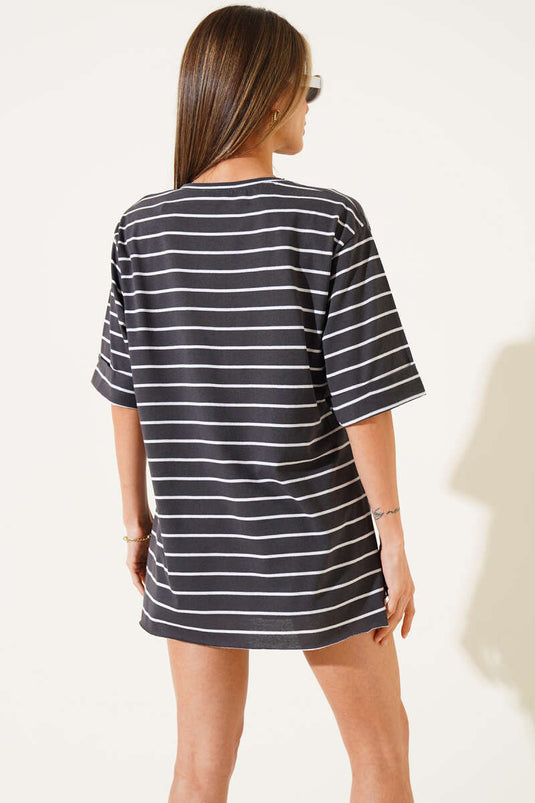 Çizgili Füme Tshirt