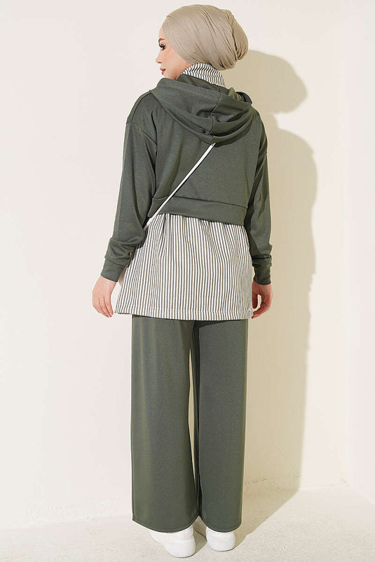 Ensemble À Capuche Rayé En Kaki