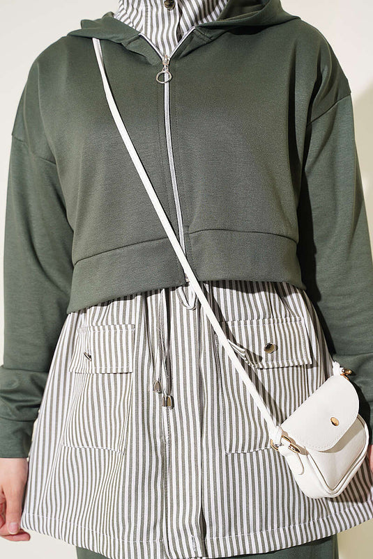 Ensemble À Capuche Rayé En Kaki