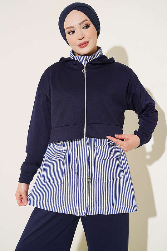 Ensemble À Capuche Rayé En Marine
