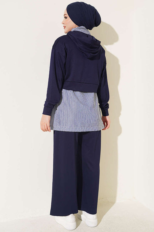 Ensemble À Capuche Rayé En Marine
