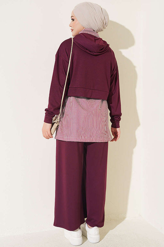 Ensemble À Capuche Rayé En Aubergine