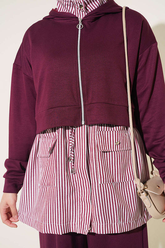Ensemble À Capuche Rayé En Aubergine