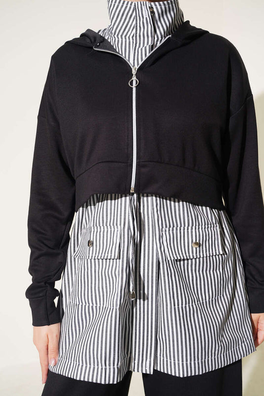 Ensemble À Capuche Rayé En Noir