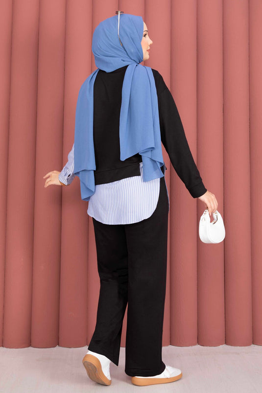 Ensemble tunique pantalon à rayures avec garniture noir