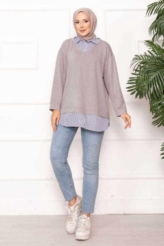 Chemise rayée tunique garnie pierre