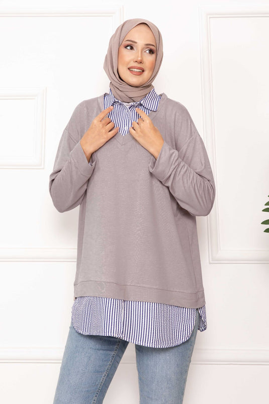 Chemise rayée tunique garnie pierre