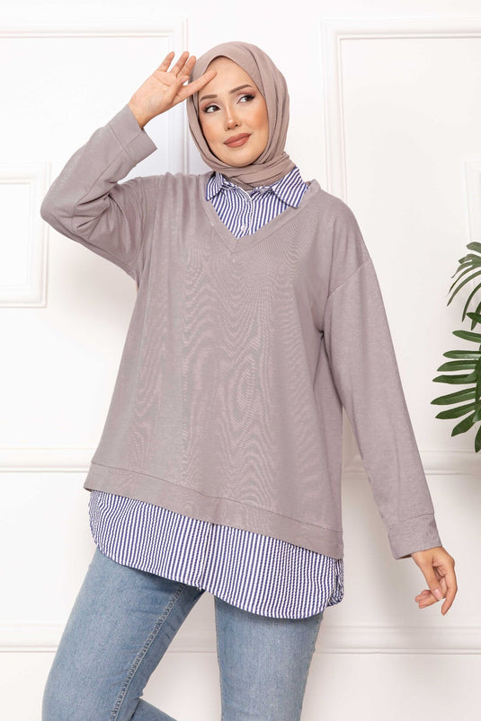 قميص مخطط مزين بحجر التونيك