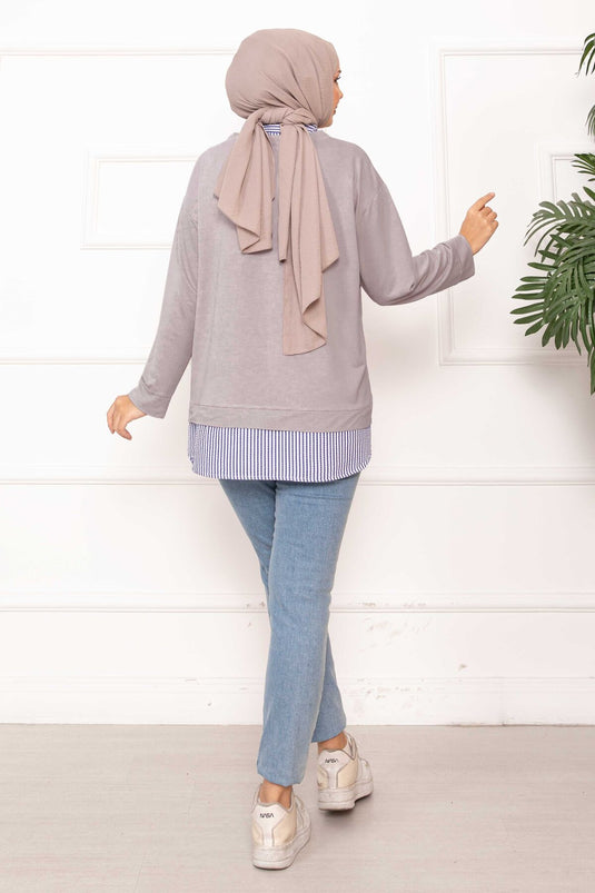 Chemise rayée tunique garnie pierre