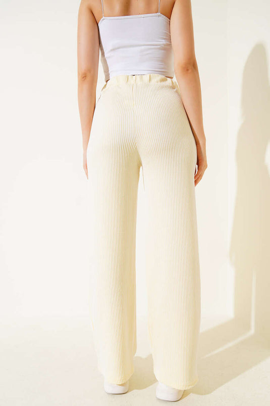 Gestreepte broek met trekkoord, geel