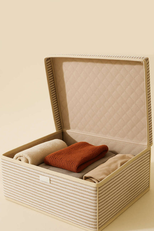 Striped Lid Box Storage Bag Cream