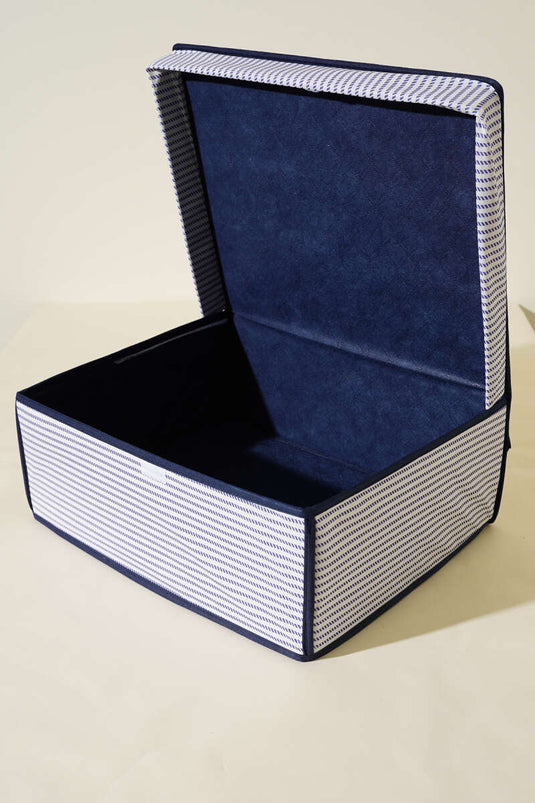 Gestreepte dekseldoos opbergtas marineblauw