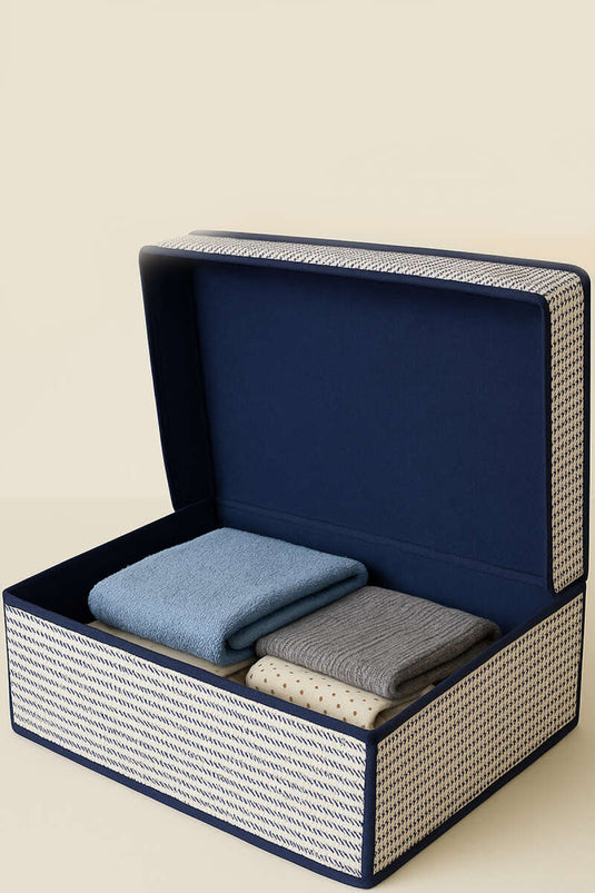 Gestreepte dekseldoos opbergtas marineblauw