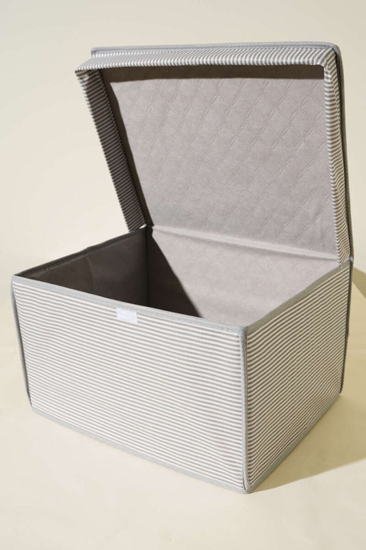 Striped Lid Maxi Box Storage Bag Gray