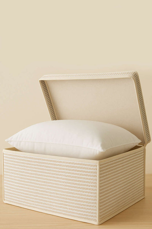 Çizgili Kapaklı Maxi Kutu Hurç Krem