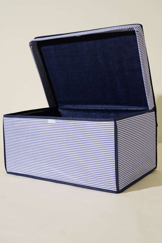 حقيبة تخزين ميجا بوكس بغطاء مخطط باللون الأزرق الداكن