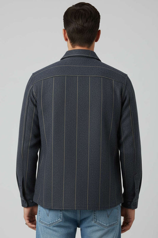 Chemise rayée en cachemire bleu marine