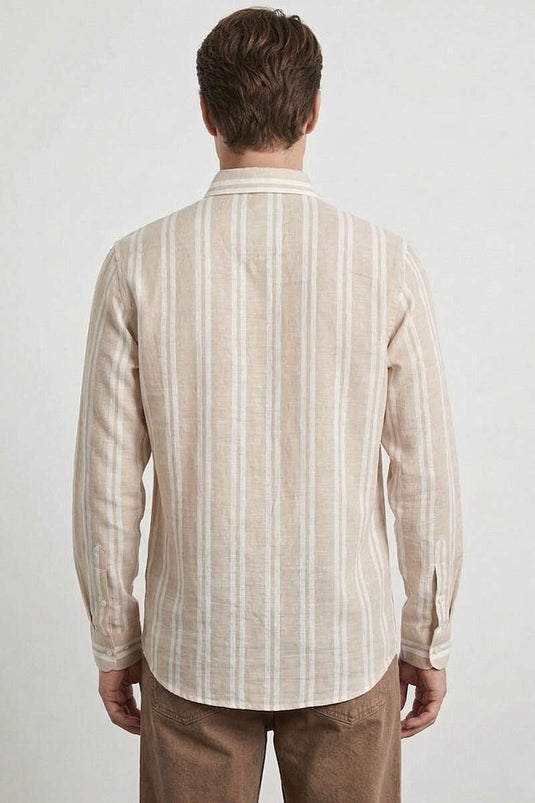 Gestreiftes Leinen-Herrenhemd Beige