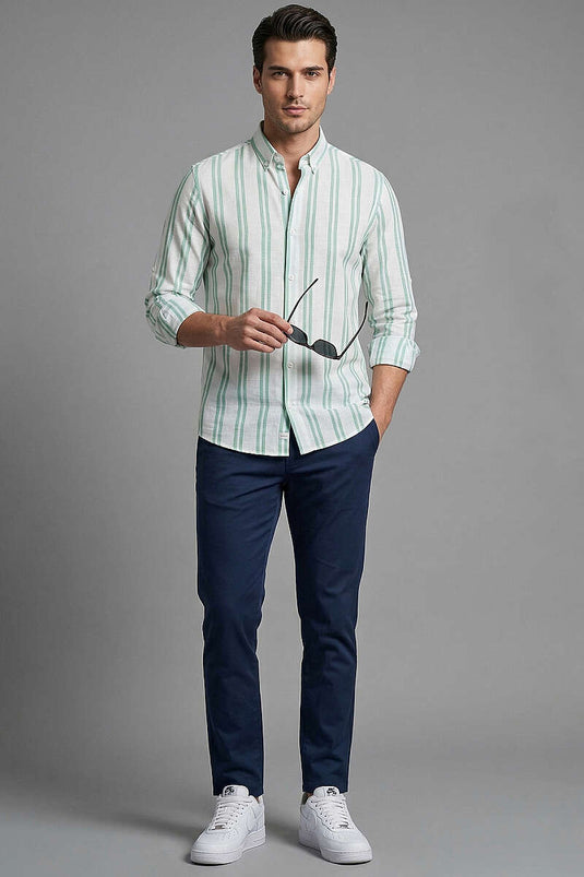 Striped Linen Men's Shirt Mint
