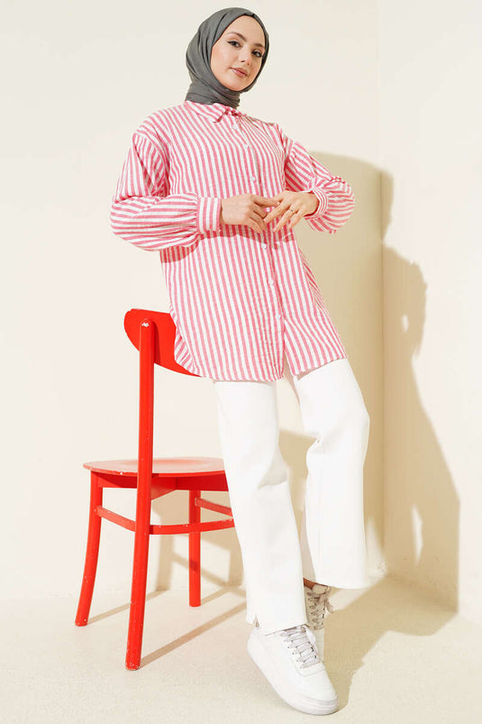 Chemise à rayures effet lin couleur rose thé