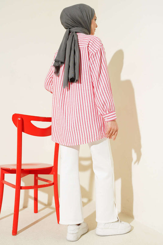 Chemise à rayures effet lin couleur rose thé