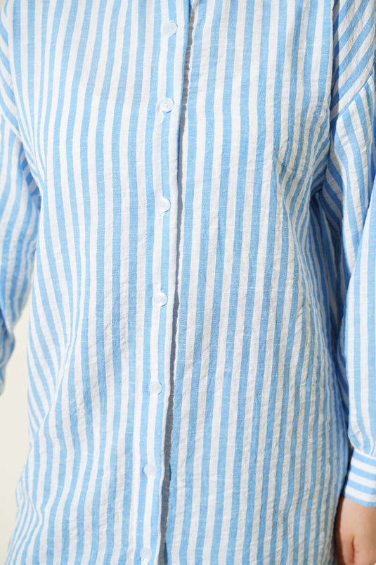 Striped Linen-Look Shirt Blue