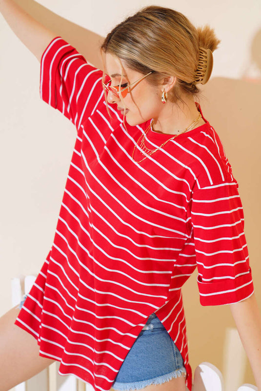 T-shirt rayé rouge