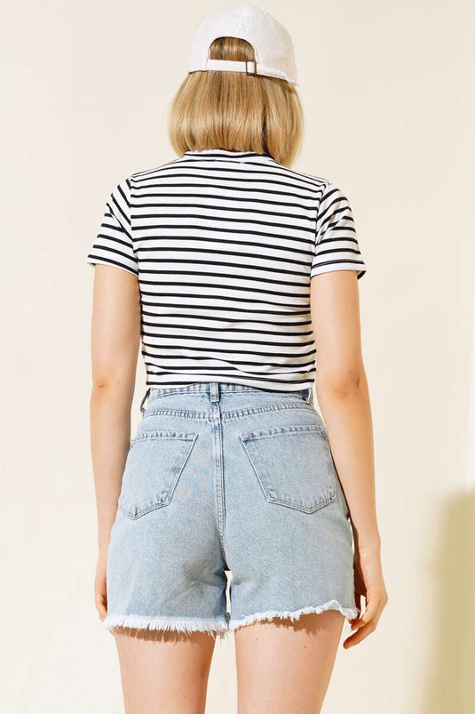 Striped Short Sleeve Crop Ecru