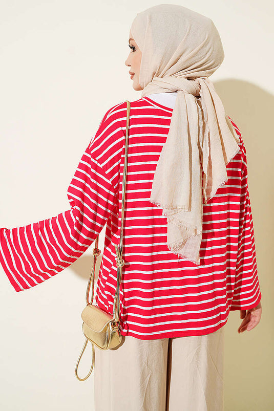 Tunika A Righe Con Maniche Rosse