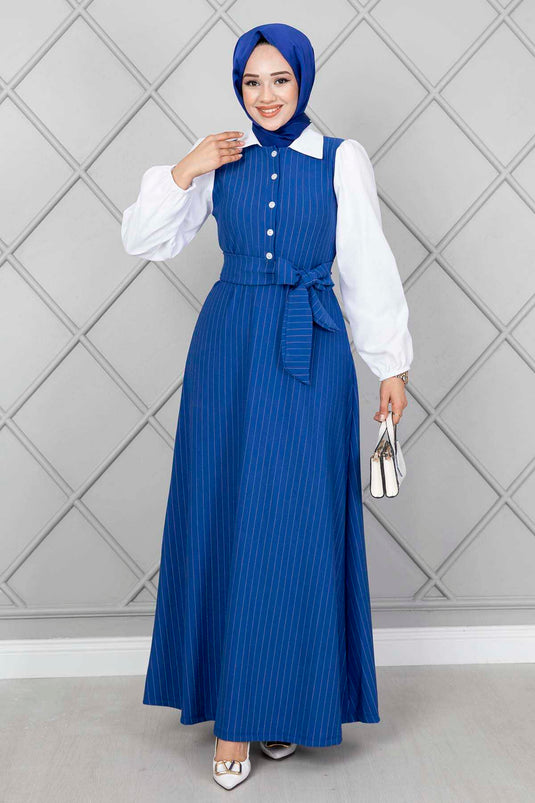 Robe Hijab élastique à manches rayées Saks