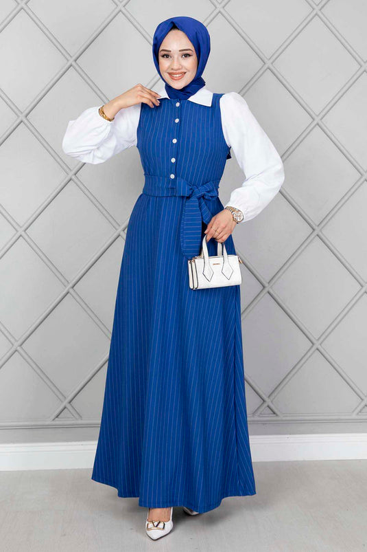 Robe Hijab élastique à manches rayées Saks