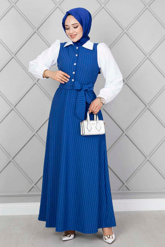 Robe Hijab élastique à manches rayées Saks