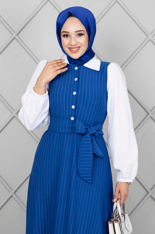 Robe Hijab élastique à manches rayées Saks