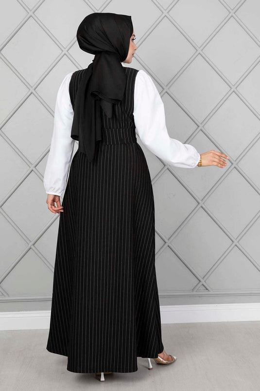 Robe Hijab Élastique À Manches Rayées Noir