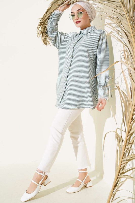 Striped Tunneled Sleeve Seersucker Shirt Almond Green